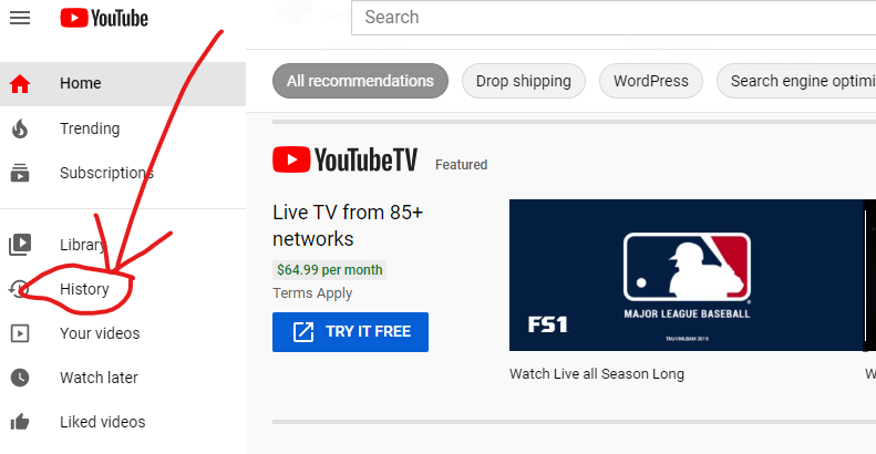 How to see watch best sale history on youtube tv